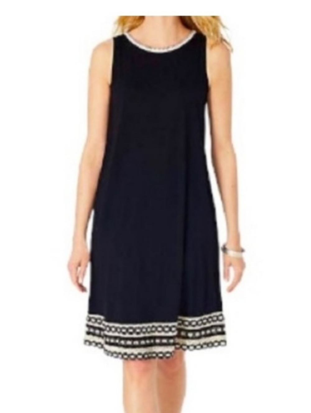 M J. Jill Cotton Modal Blend‎ Crochet Trim Black Sleeveless Dress